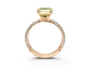 Solitaire Engagement Ring Setting for Fancy Yellow Asscher Cut Center with Domed Multi-Row Pave Band and Prong Head in Rose Gold