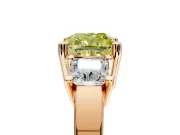 3 Stone Engagement Ring Setting for Fancy Yellow Cushion Cut Center with Matching Side Accents and Prong Head in Rose Gold