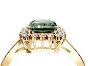 Starburst Halo Engagement Ring Setting for Fancy Green Radiant Cut Center with Flat Cathedral Band and Prong Head in Yellow Gold