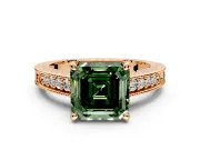Engraved Engagement Ring Setting for Fancy Green Asscher Cut Center with Milgrain Pave Band and Prong Head in Rose Gold