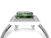 Milgrain Halo Engagement Ring Setting for Fancy Green Princess Cut Center with Three-Sided Pave Band and Prong Head in Platinum