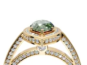Halo Engagement Ring Setting for Fancy Green Marquise Center with Framed Halo, Pave Band and Prong Head in Yellow Gold