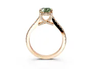 Solitaire Engagement Ring Setting for Fancy Green Oval Center with Widening Pave Band and Claw Prong Head in Rose Gold