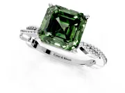 Solitaire Engagement Ring Setting for Fancy Green Asscher Cut Center with Twist Band and Bead Prong Head in Platinum