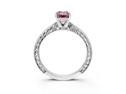 Solitaire Engagement Ring Setting for Fancy Pink Emerald Cut Center with Engraved Milgrain Band and Prong Head in Sterling Silver