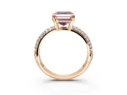 Solitaire Engagement Ring Setting for Fancy Pink Asscher Cut Center with Multi-Row Pave Accents and Basket Head in Rose Gold