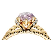 Halo Engagement Ring Setting for Fancy Pink Marquise Center with Rope Twist Split Shank and Prong Head in Yellow Gold