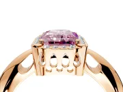 Halo Engagement Ring Setting for Fancy Pink Radiant Cut Center with Tapered Plain Band and Prong Head in Rose Gold
