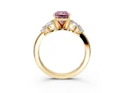 Leaf Cluster Engagement Ring Setting for Fancy Pink Radiant Cut Center with Marquise Accents and Prong Head in Yellow Gold