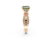 3 Stone Engagement Ring Setting for Fancy Green Asscher Cut Center with Pave Twist Band and Prong Head in Rose Gold