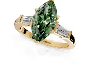3 Stone Engagement Ring Setting for Fancy Green Marquise Center with Channel Baguette Accents and Prong Head in Yellow Gold