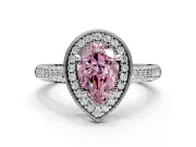 Milgrain Halo Engagement Ring Setting for Fancy Pink Pear-Shaped Center with Three-Sided Pave Band and Prong Head in Sterling Silver