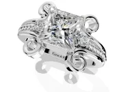Solitaire Engagement Ring Setting for Princess Cut Center with Twisted Band and Scroll Prong Head in Sterling Silver