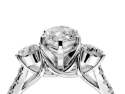 3 Stone Engagement Ring Setting for Marquise Center with Crossover Basket, Pave Band and Prong Head in Sterling Silver