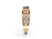 Pave Engagement Ring Setting for Fancy Blue Cushion Cut Center with Curved Accent Rows, Openwork and Prong Head in Rose Gold