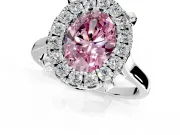 Single Halo Engagement Ring Setting for Fancy Pink Oval Center with Corner Claws, Plain Band and Prong Head in Sterling Silver