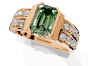 Bezel Engagement Ring Setting for Fancy Green Emerald Cut Center with Wide Channel-Set Band and Bezel Head in Rose Gold