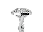 Halo Engagement Ring Setting for Radiant Cut Center with Twist Band and Prong Head in Platinum