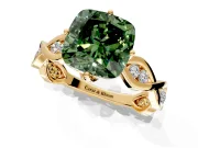 Solitaire Engagement Ring Setting for Fancy Green Cushion Cut Center with Accented Twist Band and Leaf Prong Head in Yellow Gold