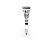 Leaf Engagement Ring Setting for Fancy Green Princess Cut Center with Milgrain Accent Band and Prong Head in Sterling Silver