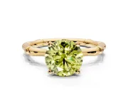 Solitaire Engagement Ring Setting for Fancy Yellow Round Cut Center with Bamboo Band and Prong Head in Yellow Gold