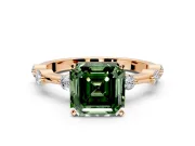 Solitaire Engagement Ring Setting for Fancy Green Asscher Cut Center with Bezel Station Band and Prong Head in Rose Gold