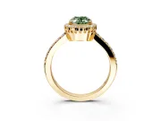 Halo Engagement Ring Setting for Fancy Green Oval Center with Inner Milgrain Border and Prong Head in Yellow Gold
