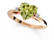 3 Stone Engagement Ring Setting for Fancy Yellow Heart-Shaped Center with Low-Set Round Cut Accents and Prong Head in Rose Gold