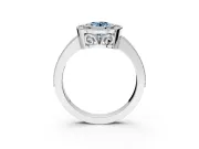 Halo Engagement Ring Setting for Fancy Blue Oval Center with Milgrain Halo, Pave Band and Prong Head in Sterling Silver