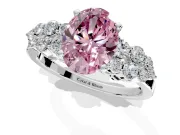 Cluster Engagement Ring Setting for Fancy Pink Oval Center with 2-Row Shoulder Clusters and Prong Head in Sterling Silver