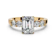 5 Stone Engagement Ring Setting for Emerald Cut Center with Plain Band and Prong Head in Yellow Gold