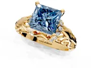 Solitaire Engagement Ring Setting for Fancy Blue Princess Cut Center with Filigree Accent Basket and Prong Head in Yellow Gold