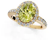 Halo Engagement Ring Setting for Fancy Yellow Oval Center with Heart-Shaped Openwork, Pave Band and Prong Head in Yellow Gold