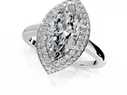 Halo Engagement Ring Setting for Marquise Center with Plain Tapered Band and Prong Head in White Gold