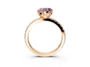 Solitaire Engagement Ring Setting for Fancy Pink Heart-Shaped Center with Fine Pave Band and Claw Prong Head in Rose Gold