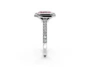 Halo Engagement Ring Setting for Fancy Pink Asscher Cut Center with Milgrain Pave Band and Bezel Head in White Gold