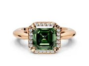 Halo Engagement Ring Setting for Fancy Green Asscher Cut Center with Tapered Plain Band and Prong Head in Rose Gold