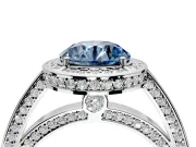 Halo Engagement Ring Setting for Fancy Blue Round Cut Center with Framed Halo, Pave Band and Prong Head in Platinum