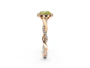 Halo Engagement Ring Setting for Fancy Yellow Cushion Cut Center with Pave and Plain Twist Band and Prong Head in Rose Gold