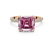 Solitaire Engagement Ring Setting for Fancy Pink Asscher Cut Center with Pave Accents and Prong Head in Rose Gold