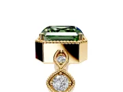 Vintage Station Engagement Ring Setting for Fancy Green Asscher Cut Center with Accents and Prong Head in Yellow Gold