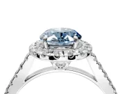 Halo Engagement Ring Setting for Fancy Blue Oval Center with Raised Halo, Pave Band and Prong Head in Sterling Silver