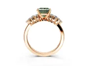 Cluster Engagement Ring Setting for Fancy Green Princess Cut Center with 2-Row Shoulder Clusters and Prong Head in Rose Gold