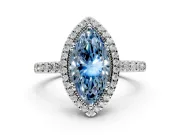 Halo Engagement Ring Setting for Fancy Blue Marquise Center with Inner Milgrain Border and Prong Head in Platinum