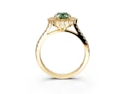 Milgrain Floral Halo Engagement Ring Setting for Fancy Green Oval Center with Pave Band and Prong Head in Yellow Gold