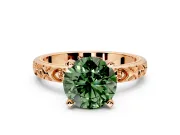 Solitaire Engagement Ring Setting for Fancy Green Round Cut Center with XO Engraved Band and Prong Head in Rose Gold