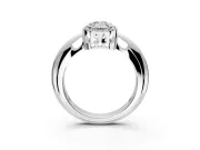 Halo Engagement Ring Setting for Emerald Cut Center with Tapered Plain Band and Prong Head in Sterling Silver
