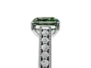 Solitaire Engagement Ring Setting for Fancy Green Asscher Cut Center with Engraved Pave Band and Prong Head in Platinum