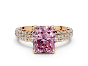 Solitaire Engagement Ring Setting for Fancy Pink Radiant Cut Center with Multi-Row Pave Accents and Basket Head in Rose Gold
