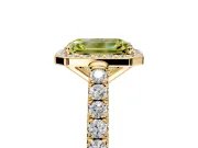 Halo Engagement Ring Setting for Fancy Yellow Emerald Cut Center with Full Pave Band and Prong Head in Yellow Gold